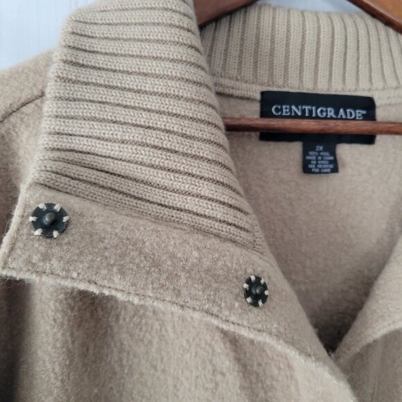 Vintage Centigrade Outerwear Tan 100% Wool Women’s Plus 2x Long Button Down - Picture 3 of 8